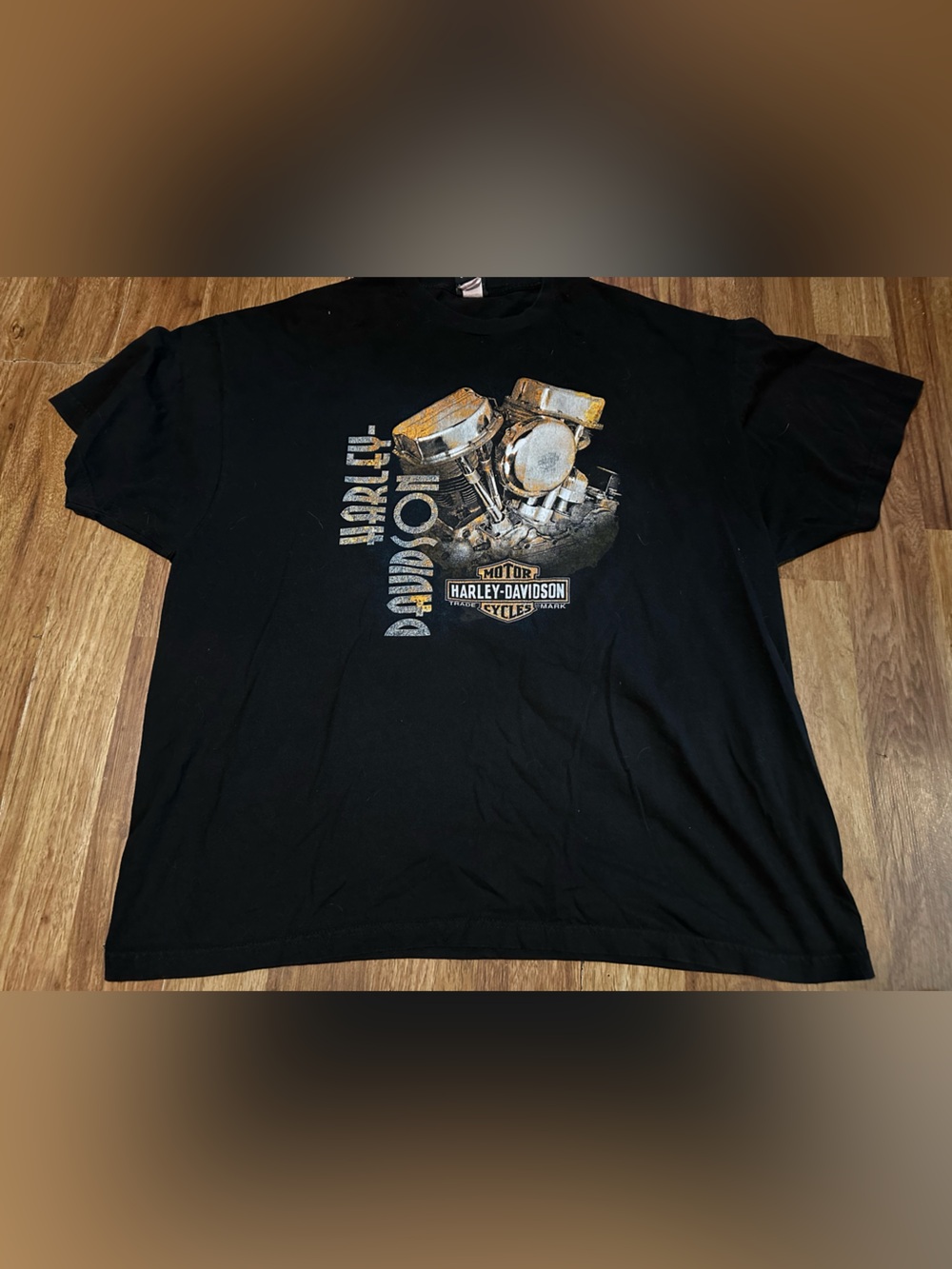 Harley-Davidson Black Tee with Engine Graphic and Gold Accents 3XL